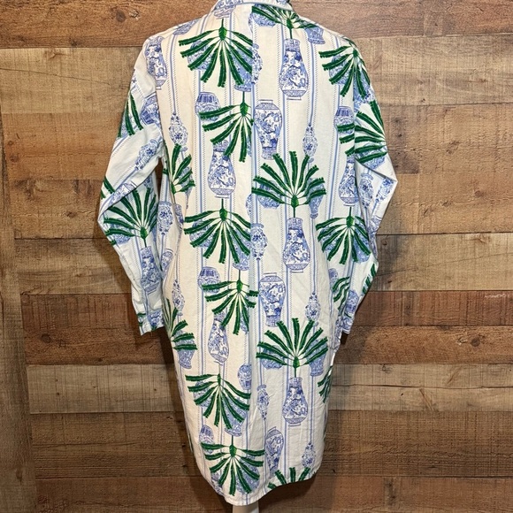 🌻 8 Oak Lane Ginger Jar Palm Button Down Sleep Shirt size XS/S Green & Blue - Picture 4 of 11